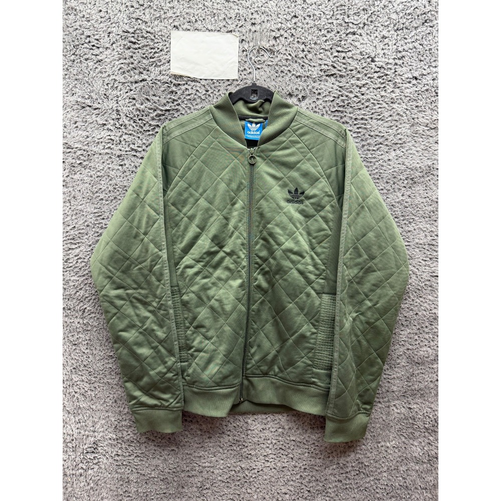 Adidas Originals Full Zip Quilted Bomber Jacket Olive Green Mens Size L